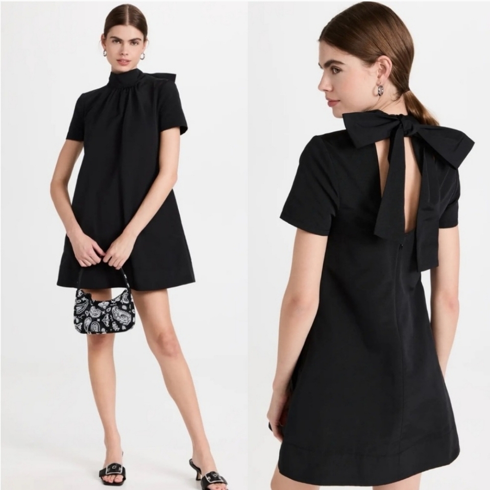 Staud Ilana Tie Bow Mini Dress Black